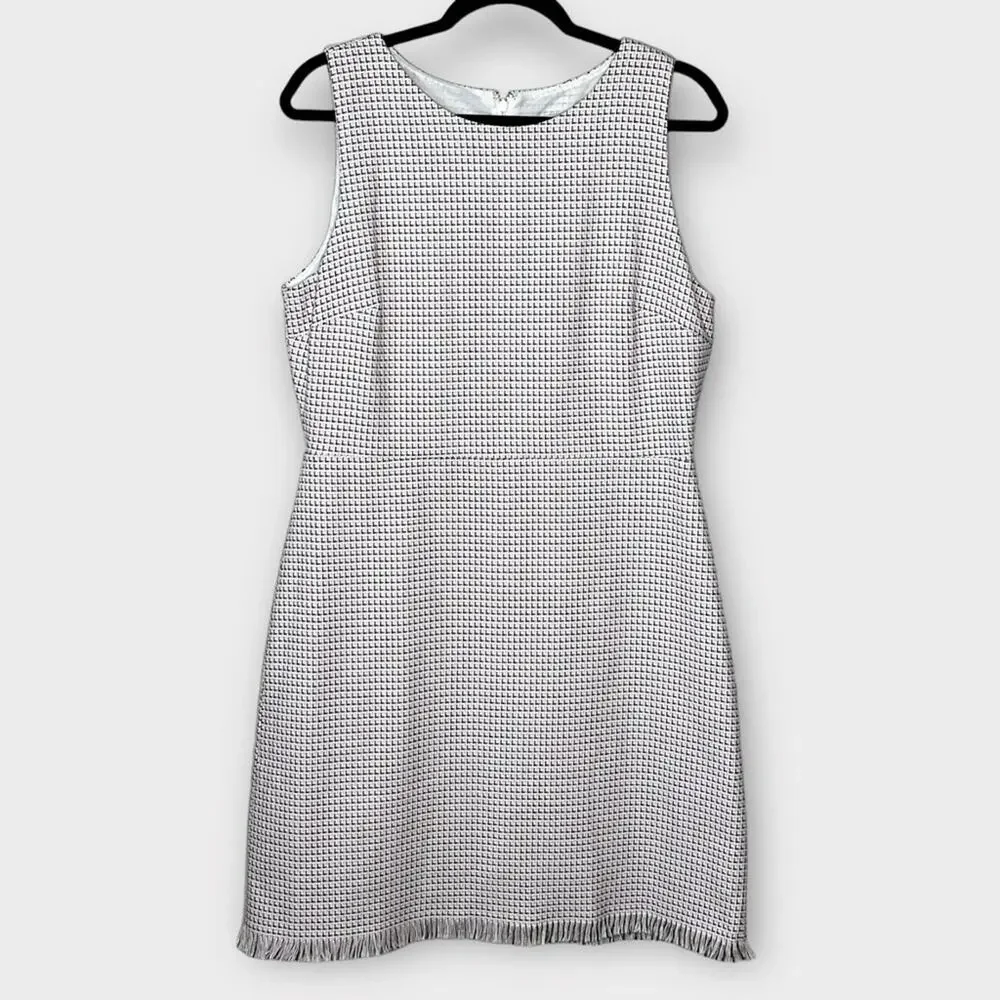LOFT Pink/White/Black Tweed Fringe Hem Sheath Dress Size 10 office career - Picture 2 of 7